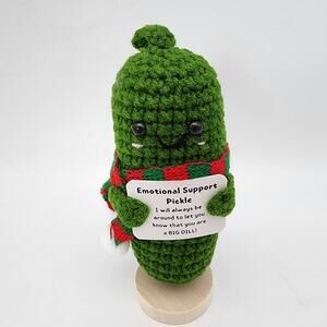 Emotional Support Positive Pickle Cucumber Crochet Big Dill Green Desktop Gift